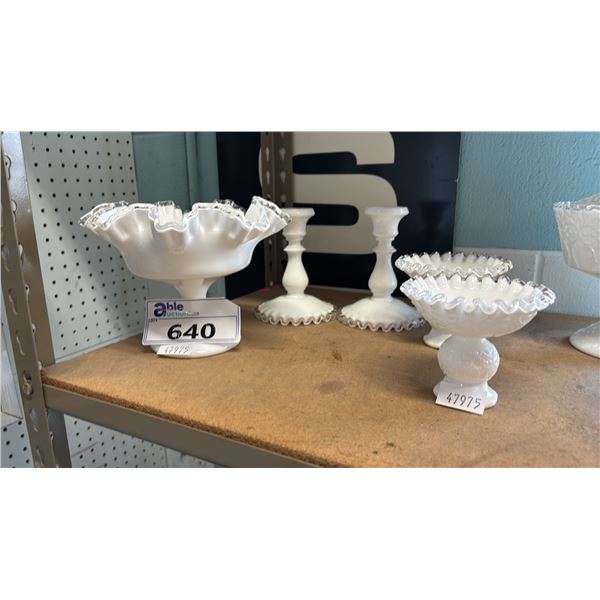 (5) PIECES OF VINTAGE FENTON SILVER CREST MILK GLASS