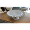 Image 2 : (3) PIECES OF VINTAGE FENTON SPANISH LACE PATTERN MILK GLASS: CAKE STAND & (2) PEDESTAL COMPOTE