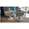 Image 3 : (3) PIECES OF VINTAGE FENTON SPANISH LACE PATTERN MILK GLASS: CAKE STAND & (2) PEDESTAL COMPOTE