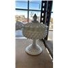 Image 3 : (3) PIECES OF VINTAGE FENTON HOBNAIL MILK GLASS: PEDESTAL DISH, PEDESTAL CRUET & FOOTED DISH