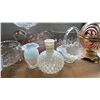 Image 3 : (8) PIECES OF ASSORTED GLASSWARE: FENTON OPALESCENT VASES, HOFFBAUER BYRDES LIDDED COMPOTE & MORE