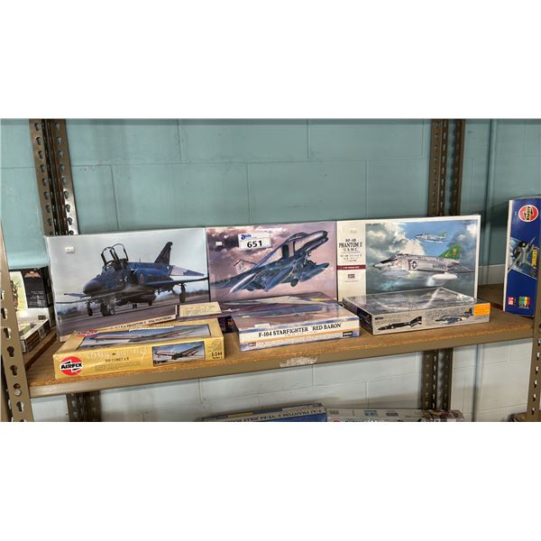 SHELF OF ASSORTED AIRPLANE MODEL KITS