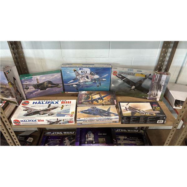 SHELF OF ASSORTED AIRPLANE MODEL KITS