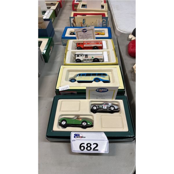 CORGI DIECAST SCALE MODEL BUS & (3) CORGI DIECAST SCALE MODEL VEHICLE SETS