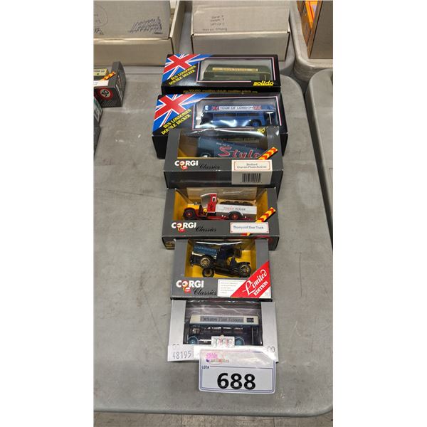 (6) ASSORTED CORGI, SOLIDO & GILBOW DIECAST SCALE MODEL VEHICLES