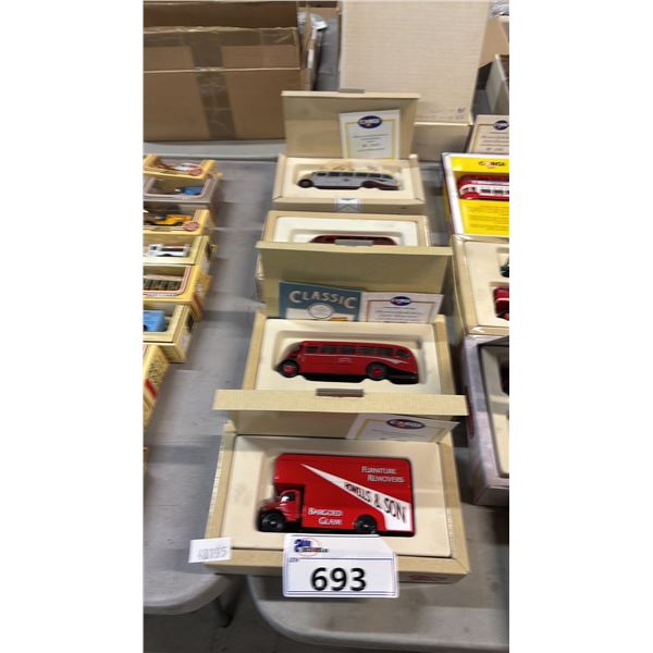 (4) CORGI DIECAST SCALE MODEL VEHICLES: 1 TRUCK & 3 BUSES