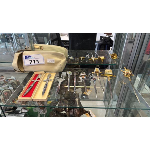 SMALL ZIPPERED POUCH & (10) ASSORTED METAL LETTER OPENERS