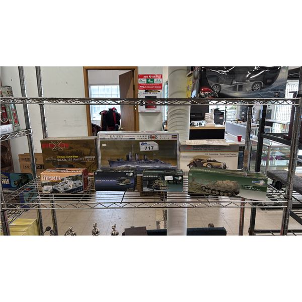 SHELF OF ASSORTED DIECAST SCALE MODEL & SCALE MODEL KITS
