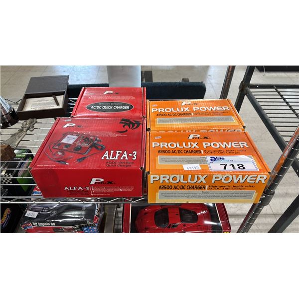 (4) ASSORTED PROLUX AC/DC CHARGERS
