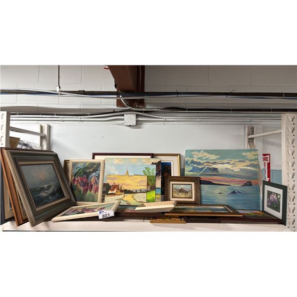 SHELF OF ASSORTED FRAMED & UNFRAMED ARTWORK