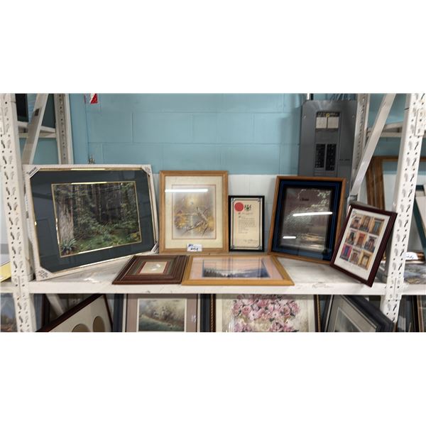 SHELF OF ASSORTED FRAMED PRINTS