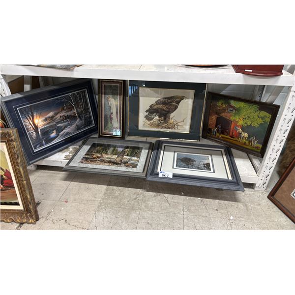 SHELF OF ASSORTED FRAMED PRINTS
