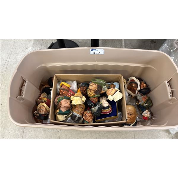 TOTE OF ASSORTED VINTAGE BOSSONS CHALKWARE HEADS: *TOTE INCLUDED*