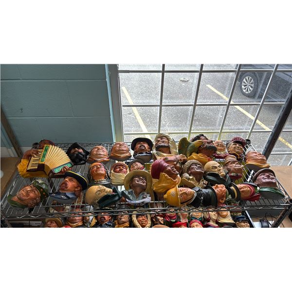 SHELF OF ASSORTED VINTAGE BOSSONS CHALKWARE HEADS