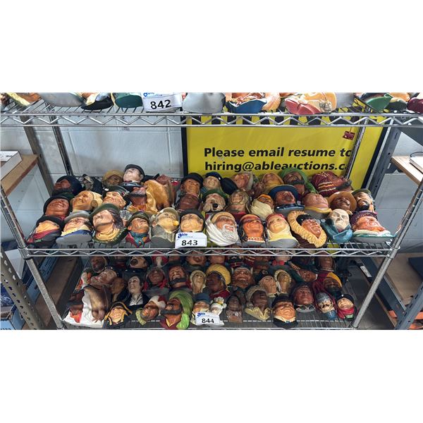 SHELF OF ASSORTED VINTAGE BOSSONS CHALKWARE HEADS