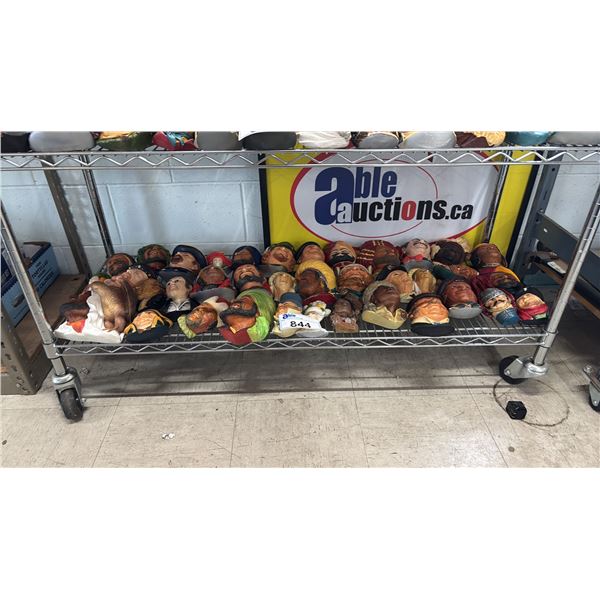 SHELF OF ASSORTED VINTAGE BOSSONS & LEGENDS CHALKWARE HEADS