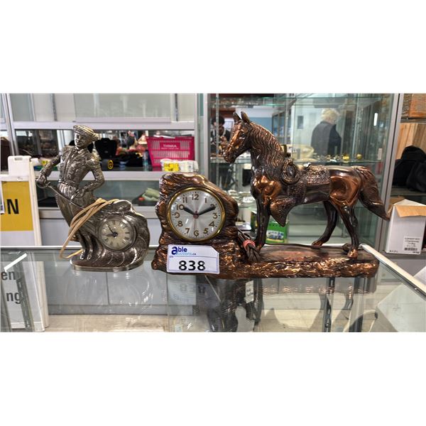 VINTAGE UNITED METAL MATADOR CLOCK & VINTAGE NEW HAVEN HORSE MANTEL CLOCK