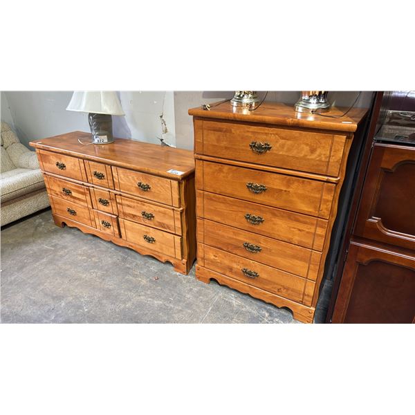 5 DRAWER WOOD DRESSER & 9 DRAWER WOOD DRESSER