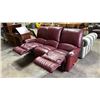 Image 2 : DEEP RED LEATHER LA-Z-BOY SOFA WITH RECLINING SEATS ON EACH END