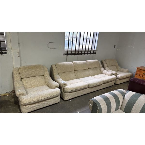 VINTAGE SKLAR FURNITURE FABRIC UPHOLSTERED SOFA & 2 SIDE CHAIRS