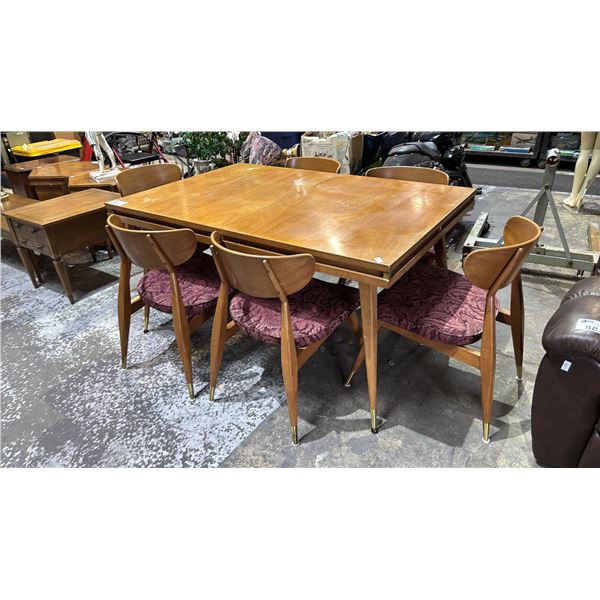 WOOD MID-CENTURY MODERN DROP LEAF TABLE WITH (6) CHAIRS