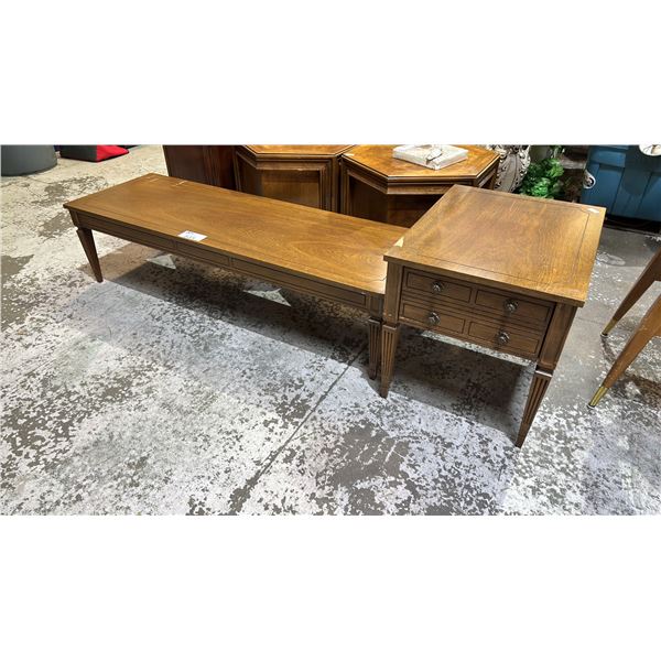 VINTAGE WOOD COFFEETABLE WITH 1 DRAWER SIDE TABLE