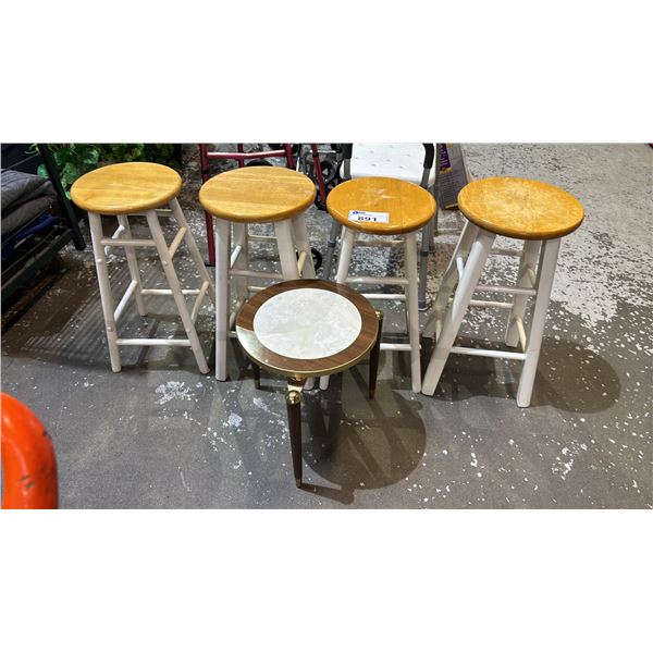 PLANT STAND & 4 WOOD STOOLS