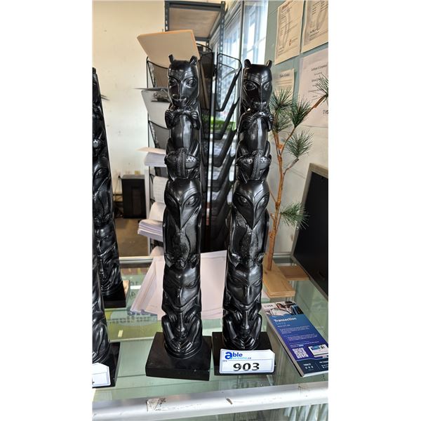 (2) CARVED REPLICA FIRST NATIONS 21.5" TOTEM POLES