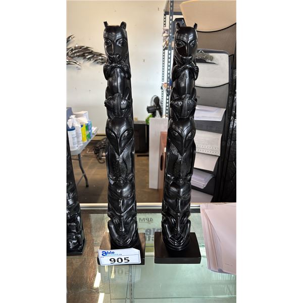 (2) CARVED REPLICA FIRST NATIONS 21.5" TOTEM POLES