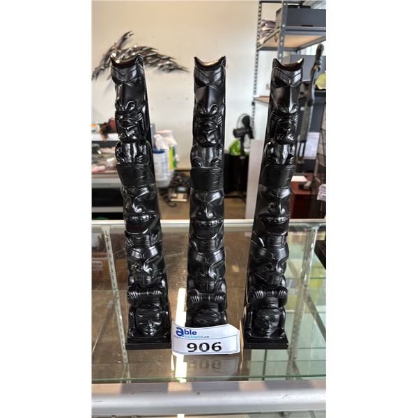 (3) CARVED REPLICA FIRST NATIONS 15.5" TOTEM POLES