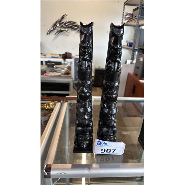 (2) CARVED REPLICA FIRST NATIONS 15.5" TOTEM POLES