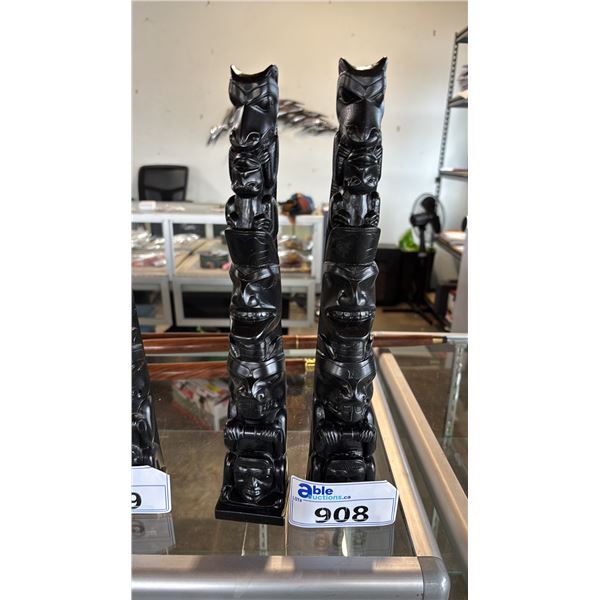 (2) CARVED REPLICA FIRST NATIONS 15.5" TOTEM POLES