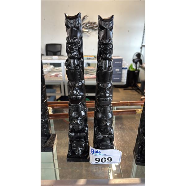 (2) CARVED REPLICA FIRST NATIONS 15.5" TOTEM POLES