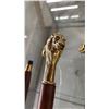 Image 3 : (3) HARDWOOD CANES WITH BRASS LION HEAD HANDLES & 1 EXTRA BRASS & ENAMEL INLAY HANDLE