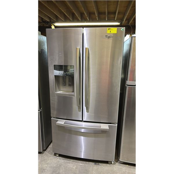 WHIRLPOOL STAINLESS STEEL FRENCH DOOR FRIDGE WITH ROLLOUT FREEZER & WATER/ICE DISPENSER 35.5"W