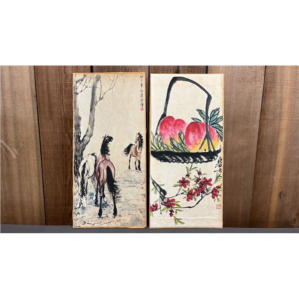 (2) RECTANGULAR HORSE & PEACH PANELS