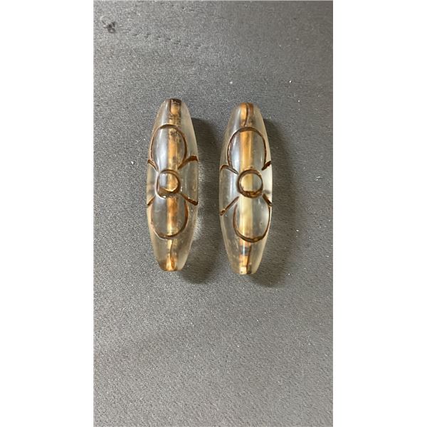 PAIR OF "POND FLOWER" DZI BEADS