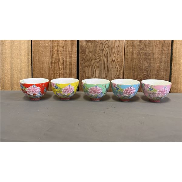SET OF (5) FAMILLE ROSE CUPS