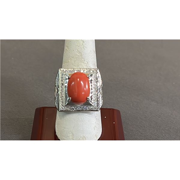 RED CORAL BEAD RING IN BOX: SIZE 8.5