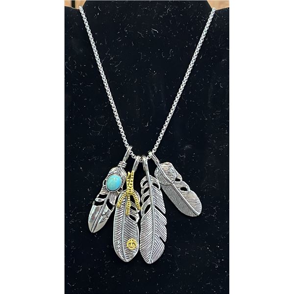 JAPANESE TURQUOISE INLAID FEATHER NECKLACE