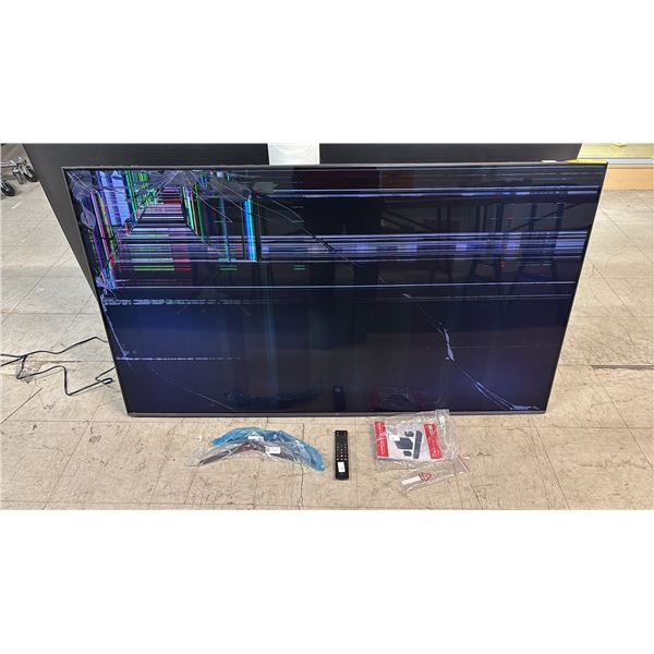 *PARTS & REPAIR, SCREEN DAMAGED* TCL 65" TV WITH POWER CORD, STAND & REMOTE