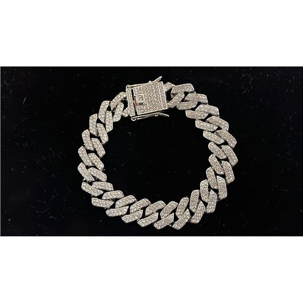 *NEW* PLATINUM PLATED 14MM SIMULATED DIAMOND (CZ) ICED OUT CUBAN LINK BRACELET - 8" LONG