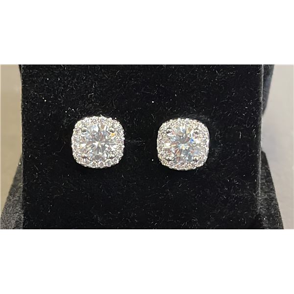 *NEW* .925 SILVER SIMULATED DIAMOND (CZ) HALO STUD EARRINGS: 1 CT  EACH EARRING