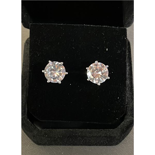 *NEW* .925 SILVER SIMULATED DIAMOND (CZ) STUD EARRINGS: 3CT EACH EARRING