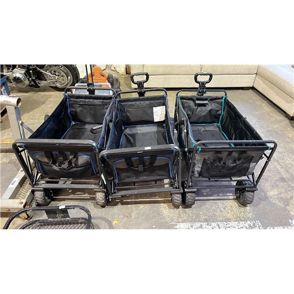 (3) ASSORTED 4-WHEEL FOLDING WAGONS WITH VARIOUS DAMAGE