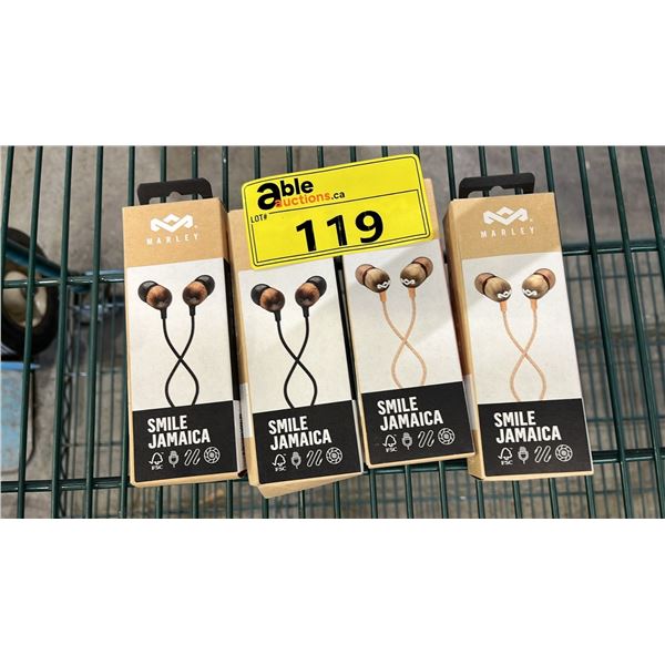 (4) PAIRS OF ASSORTED MARLEY SMILE JAMAICA EARBUDS