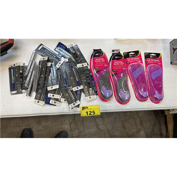 ASSORTED AIR PLUS GEL ORTHOTIC INSOLES & BALLPOINT/INK REPLACEMENTS