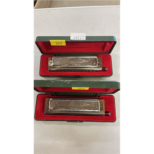 (2) HOHNER SUPER CHROMONICA CHROMATIC HARMONICAS IN CASES