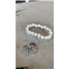 Image 2 : SILVER TONE ADJUSTABLE DRAGON RING, WOOD BEAD ROSARY & FAUX PEARL BRACELET