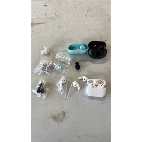 ASSORTED EARBUDS & CASES - CASES ARE EMPTY OR ONLY HAVE 1 EARBUD *NO CHARGING CABLES*